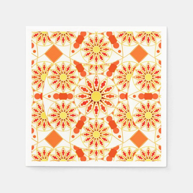 Mandala pattern, brick red, rust, gold napkin (Front)