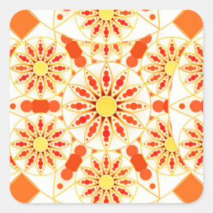 Mandala pattern, brick red, rust, gold square sticker