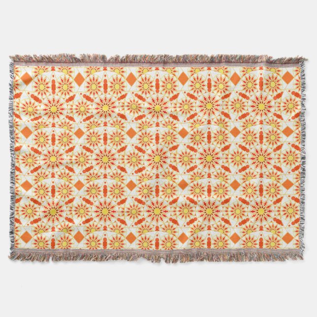 Mandala pattern, brick red, rust, gold throw blanket (Front)