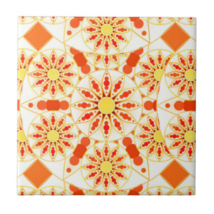Mandala pattern, brick red, rust, gold tile