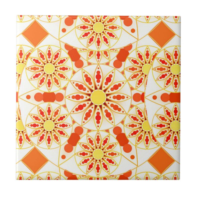 Mandala pattern, brick red, rust, gold tile (Front)