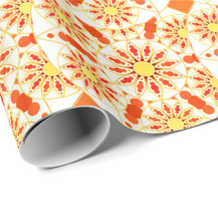 Mandala pattern, brick red, rust, gold wrapping paper