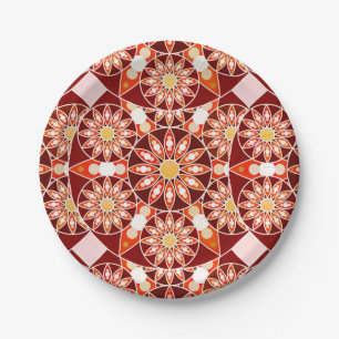 Mandala pattern, brown, rust, tan, beige paper plate