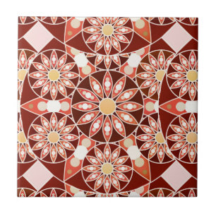 Mandala pattern, brown, rust, tan, beige tile