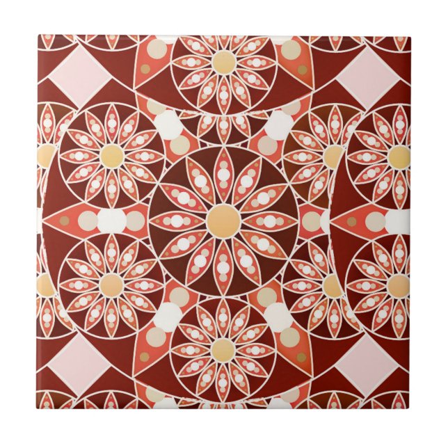Mandala pattern, brown, rust, tan, beige tile (Front)