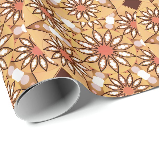 Mandala pattern, caramel tan, chocolate brown wrapping paper (Roll Corner)
