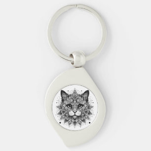 Mandala Pattern Cat Design Key Ring