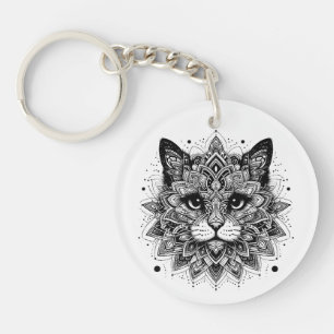Mandala Pattern Cat Design Key Ring