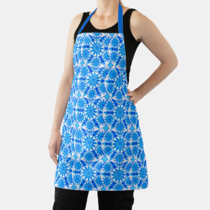 Mandala pattern, cobalt blue, turquoise and white apron