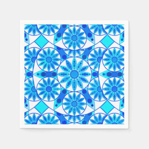 Mandala pattern, cobalt, turquoise and white napkin
