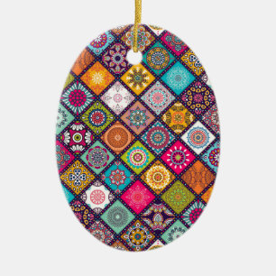 Mandala pattern colourful Moroccan Ceramic Tree Decoration