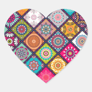 Mandala pattern colourful Moroccan Heart Sticker