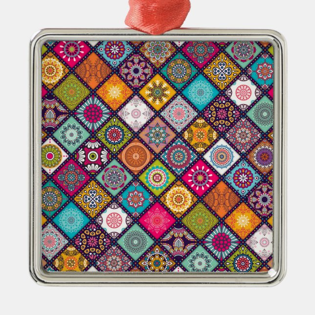Mandala pattern colourful Moroccan Metal Tree Decoration (Front)