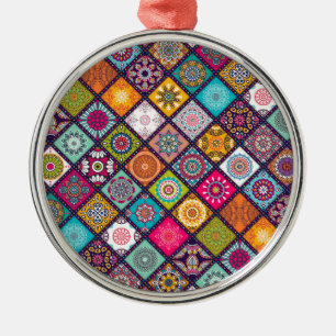 Mandala pattern colourful Moroccan Metal Tree Decoration