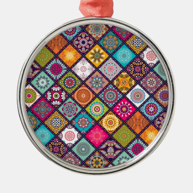 Mandala pattern colourful Moroccan Metal Tree Decoration (Front)