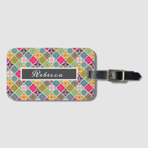 Mandala pattern colourful Moroccan name Luggage Tag