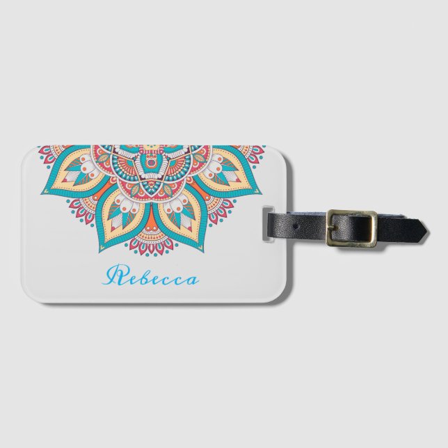 Mandala pattern colourful Moroccan name Luggage Tag (Front Horizontal)