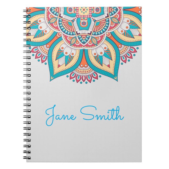 Mandala pattern colourful Moroccan name Notebook (Front)