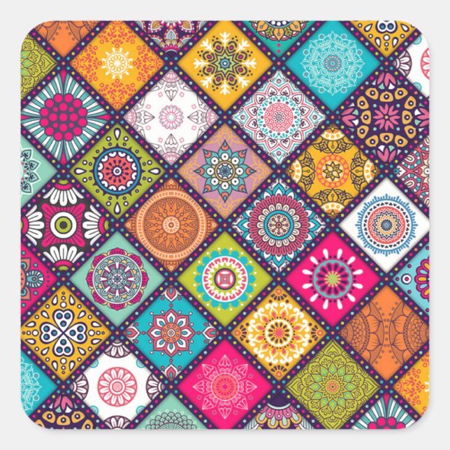 Mandala pattern colourful Moroccan Square Sticker (Front)