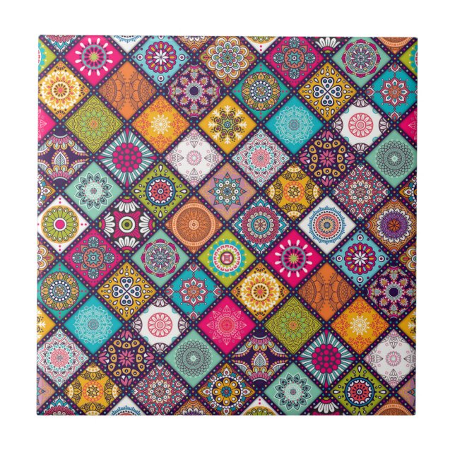 Mandala pattern colourful Moroccan Tile (Front)