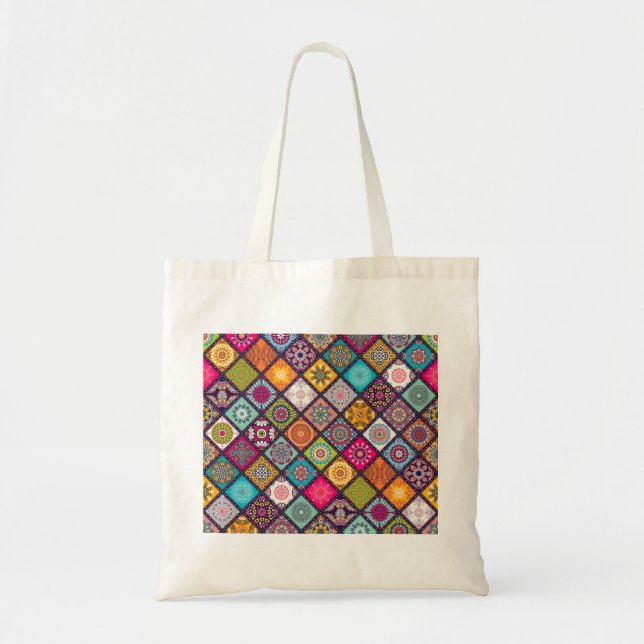 Mandala pattern colourful Moroccan Tote Bag (Front)