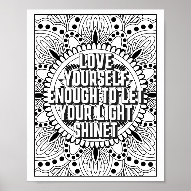 Mandala Pattern colouring page mindfulness quote Poster (Front)