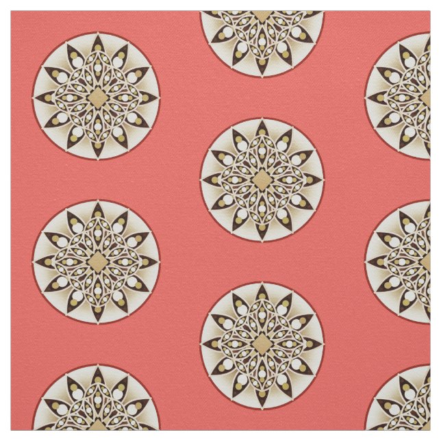 Mandala pattern, coral, brown and beige fabric (Swatch)
