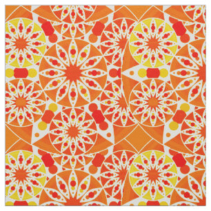 Mandala pattern, Coral Orange and Gold Fabric