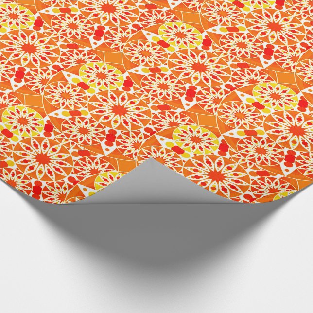Mandala pattern, Coral Orange and Gold Wrapping Paper (Corner)
