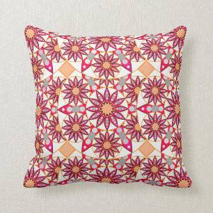 Mandala pattern, coral, peach, white and grey cushion