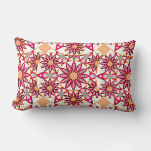 Mandala pattern, coral, peach, white and grey lumbar cushion