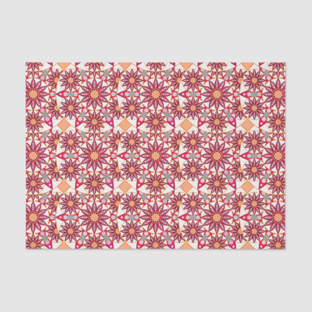 Mandala pattern, coral, peach, white and grey tissue paper (Front)