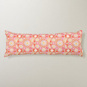 Mandala pattern, coral red, pink, gold body cushion