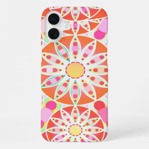 Mandala pattern, coral red, pink, gold iPhone 16 plus case