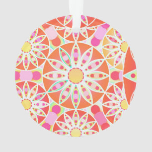 Mandala pattern, coral red, pink, gold ornament