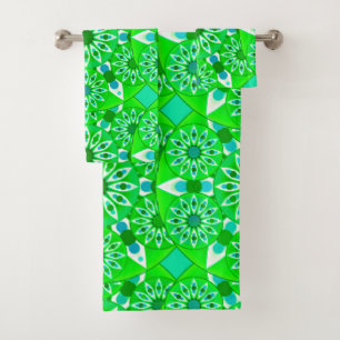 Mandala Pattern, Emerald Green and Peacock Bath Towel Set