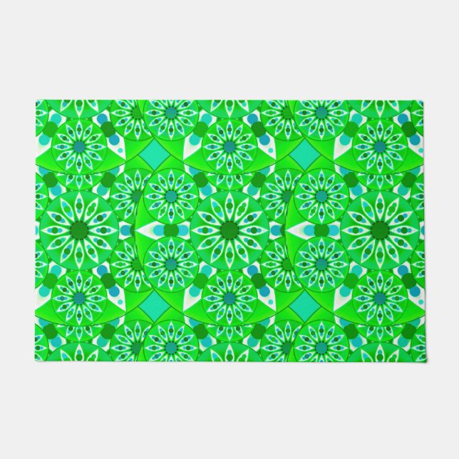 Mandala pattern, Emerald green and peacock Doormat (Front)