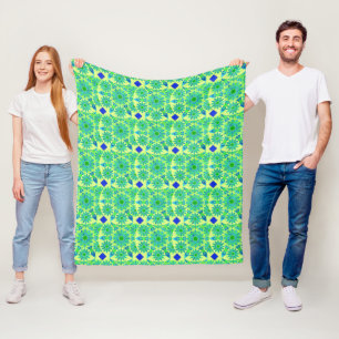 Mandala Pattern, Emerald Green and Peacock Fleece Blanket