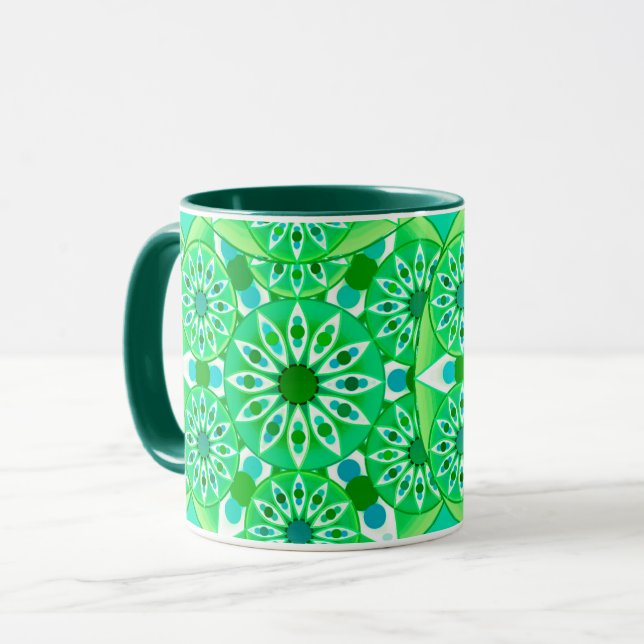 Mandala pattern, Emerald green and peacock Mug (Front Left)