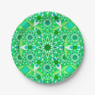 Mandala pattern, Emerald green and peacock Paper Plate