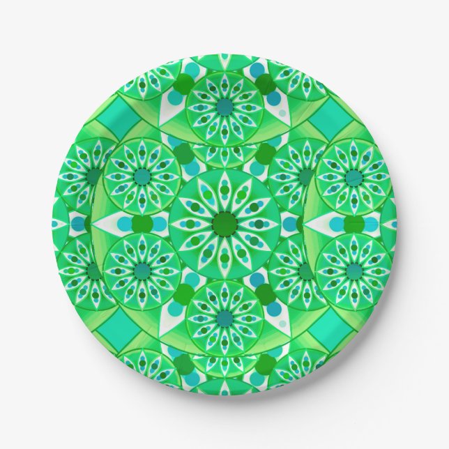 Mandala pattern, Emerald green and peacock Paper Plate (Front)