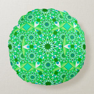 Mandala pattern, Emerald green and peacock Round Cushion