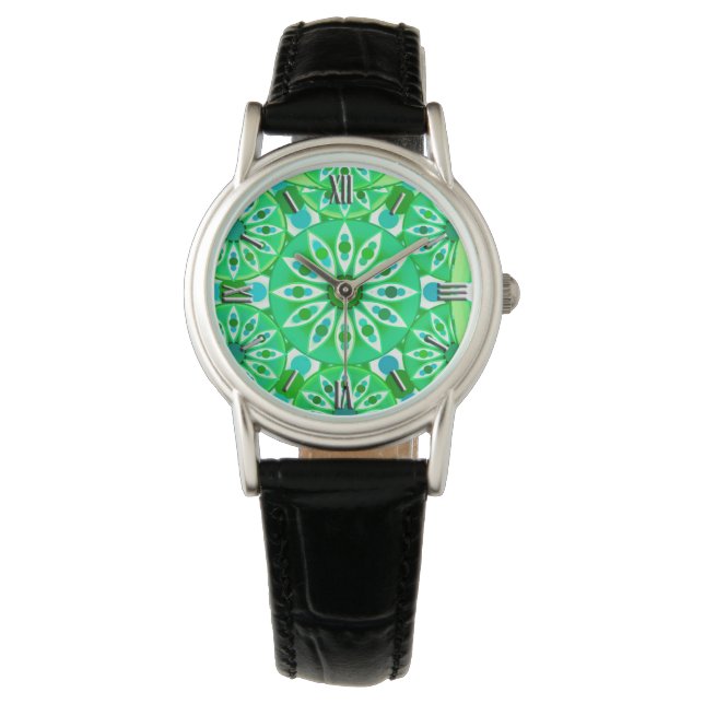 Mandala pattern, Emerald green and peacock Watch (Front)