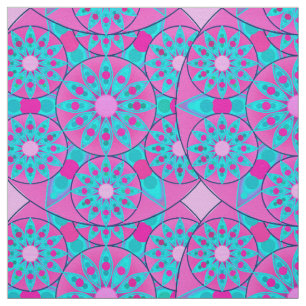 Mandala pattern, fuchsia, pink & turquoise fabric