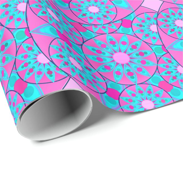 Mandala pattern, fuchsia, pink & turquoise wrapping paper (Roll Corner)