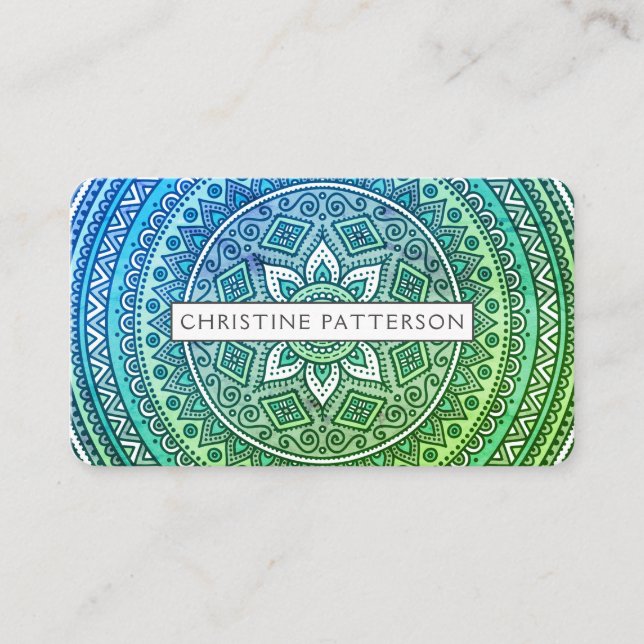 Mandala Pattern Green Blue Yoga Meditation Business Card (Front)