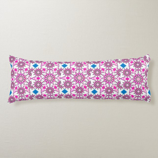 Mandala pattern, hot pink, black and white body cushion (Front)