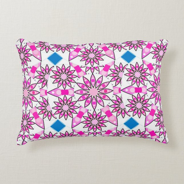 Mandala pattern, hot pink, black and white decorative cushion (Front)