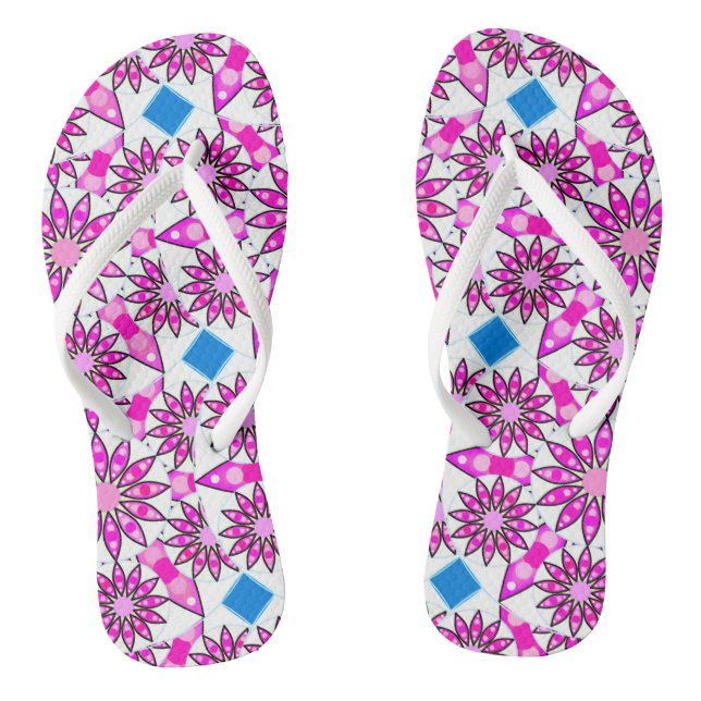 Mandala pattern, hot pink, black and white flip flops (Footbed)