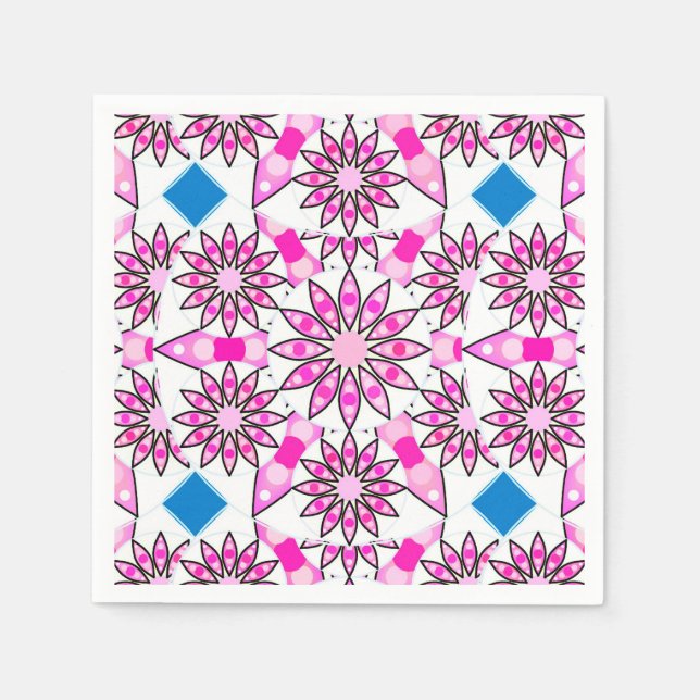 Mandala pattern, hot pink, black and white napkin (Front)